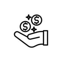 icône de vecteur d'illustration gagner, pièce de monnaie, or, main, transaction, argent.