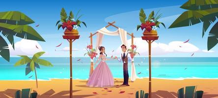 mariage à la plage, couple de jeunes mariés vecteur