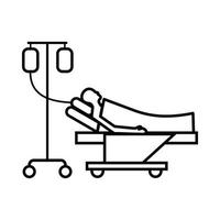patient au lit sur une icône de goutte à goutte, style de contour vecteur