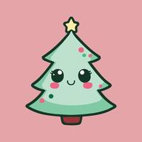 joli sapin de noël adorable. illustration kawaii. vacances d'hiver. arbre de célébration de dessin animé. personnage de décoration pour un joyeux cmas. élément amusant. icône d'arbre plat pour la célébration. neige d'hiver pour carte. vecteur