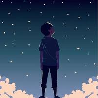enfant rêvant et regardant les étoiles, illustration de l'imagination de l'enfant. vecteur