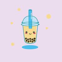 illustration vectorielle de thé à bulles kawaii de boisson délicieuse sucrée de dessin animé. vecteur
