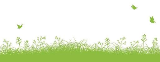 illustration d'arrière-plan vectorielle de champ herbeux vert harmonieux avec espace de texte. répétable horizontalement. vecteur