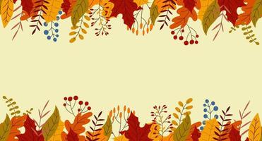 bannière horizontale transparente avec des plantes colorées d'automne. charmant motif d'automne. dessiné à la main. illustration vectorielle vecteur