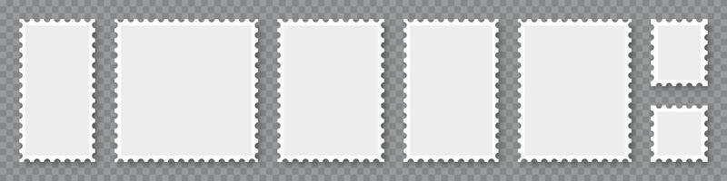 ensemble de cadres de timbres-poste vierges. maquette de timbres-poste avec ombre. collection de modèles de bordures de timbres-poste. ensemble de timbres postaux réalistes. illustration vectorielle vecteur