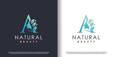 modèle de logo beauté nature avec lettre a concept vecteur premium