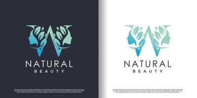 modèle de logo beauté nature avec lettre w concept vecteur premium