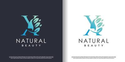 modèle de logo beauté nature avec lettre x concept vecteur premium