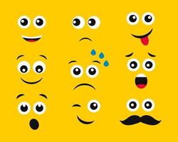 visages de dessin animé avec des émotions sur fond jaune. ensemble de neuf émoticônes différentes. illustration vectorielle vecteur