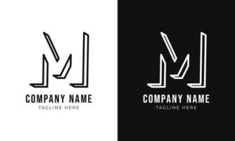 modèle de conception de logo monogramme lettre initiale m. Logo m de style de contour 3d et couleurs noires. vecteur