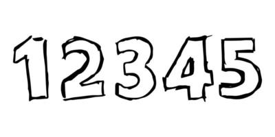numéros dessinés à la main 12345. police et police modernes majuscules. symboles noirs sur fond blanc. illustration vectorielle. vecteur