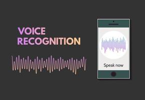 reconnaissance vocale. téléphone portable avec programme de reconnaissance vocale à l'écran. illustration vectorielle. vecteur