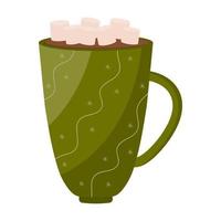 Adorable mug d'hiver avec des boissons chaudes cacao, café, cappuccino, décor et crème. tasse à café de vacances de noël pour carte, autocollant, invitation. vecteur