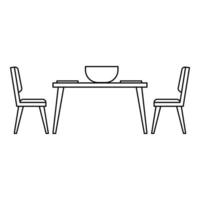 icône de table et chaise de cuisine, style de contour vecteur