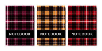 ensemble de modèle de cahier de couverture avec motif tartan vecteur