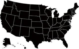 carte des états-unis d'amérique de couleur noire. carte politique des états-unis. vecteur