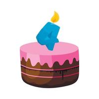Gâteau d'anniversaire avec bougie numéro quatre icône vecteur