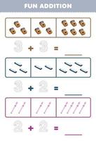 jeu éducatif pour les enfants addition amusante en comptant et en traçant le nombre de dessin animé kalimba harmonica enregistreur feuille de travail imprimable d'instrument de musique vecteur