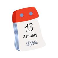 calendrier détachable. page de calendrier avec date lohri. 13 janvier. icône vectorielle dessinée à la main de style plat. vecteur