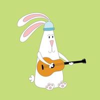 symbole de lapin de 2023. lapin avec guitare. randonnée, campagne, modèle de calendrier de voyage vecteur