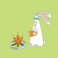 symbole de lapin de 2023. lapin avec thé au coin du feu. randonnées, campagne. modèle de calendrier vecteur
