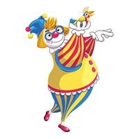 clown avec icône de perroquet coloré, style dessin animé vecteur