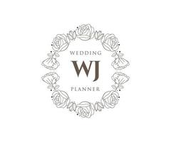 wj initiales lettre collection de logos de monogramme de mariage, modèles minimalistes et floraux modernes dessinés à la main pour cartes d'invitation, réservez la date, identité élégante pour restaurant, boutique, café en image vectorielle vecteur