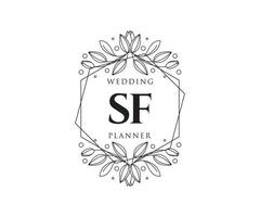 collection de logos de monogramme de mariage lettre initiales sf, modèles minimalistes et floraux modernes dessinés à la main pour cartes d'invitation, réservez la date, identité élégante pour restaurant, boutique, café en image vectorielle vecteur