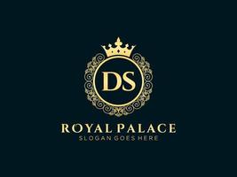 lettre ds logo victorien de luxe royal antique avec cadre ornemental. vecteur