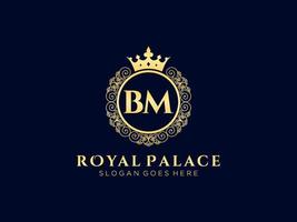 lettre bm logo victorien de luxe royal antique avec cadre ornemental. vecteur