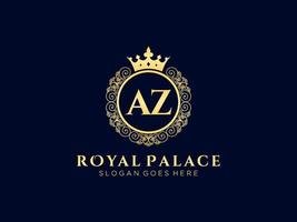 lettre az logo victorien de luxe royal antique avec cadre ornemental. vecteur