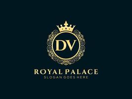 lettre dv logo victorien de luxe royal antique avec cadre ornemental. vecteur