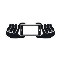 deux mains tenant l'icône du téléphone portable, style simple vecteur