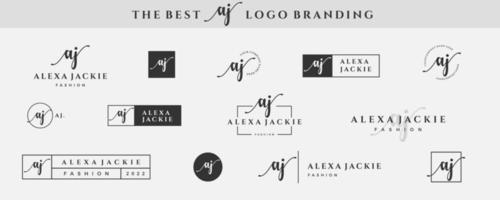 lettre simple initiale aj un monogramme de logo sur fond noir pour la beauté, la mode, la collection de conception de photographie vecteur