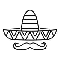 icône mexicaine de moustache de sombrero, style de contour vecteur