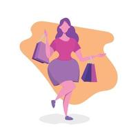 illustration design plat femme avec des sacs à provisions vecteur