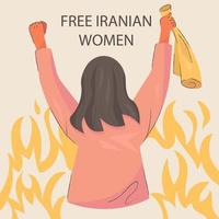 manifestations en iran, manifestation pour les droits des femmes. la femme tient le mouchoir et le feu vecteur