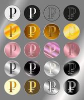 un ensemble d'insignes d'or-argent semblables à des pièces de rouble. illustration vectorielle. vecteur