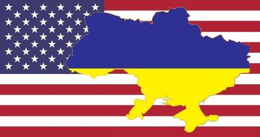 le drapeau national sur la carte muette de l'ukraine sur le drapeau des états-unis. illustration vectorielle. vecteur