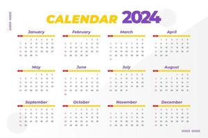 Modèle de calendrier 2024, vecteur modifiable