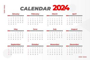 Modèle de calendrier 2024, vecteur modifiable