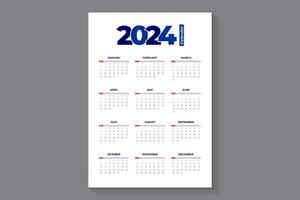 Modèle de calendrier 2024, vecteur modifiable