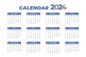 Modèle de calendrier 2024, vecteur modifiable