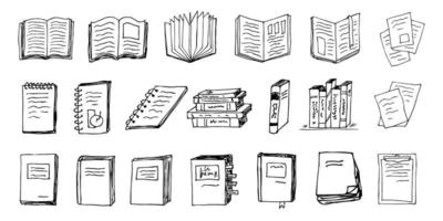 ensemble de clipart livre et bloc-notes de vecteur. illustration de l'école dessinée à la main vecteur