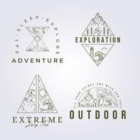 ensemble de lignes d'aventure de camping en montagne logo vectoriel en plein air insigne de conception d'illustration