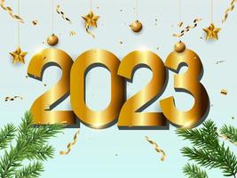 bonne année 2023 vector design naturel de luxe, éléments de nouvel an de style 3d moderne. avec fond de skay.