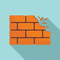 icône de mur de briques de démolition, style plat vecteur