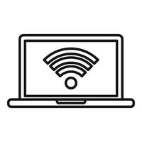 icône wifi pour ordinateur portable de service en chambre, style de contour vecteur