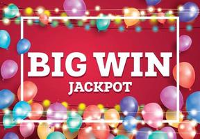 grande bannière de jackpot gagnant avec ballons volants et cadre blanc. vecteur