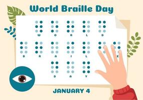 journée mondiale du braille le 4 janvier avec texte par alphabet pour les moyens de communication en dessin animé plat illustration de modèles dessinés à la main vecteur